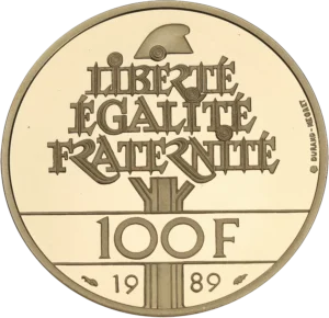 Un arbre dont le feuillage est composé des mots Liberté Egalité Fraternité. au dessus un bonnet phrygien.