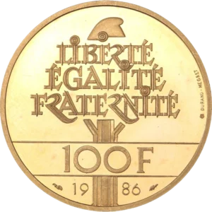 Liberté, Egalité, Fraternité sous un bonnet phrygien.