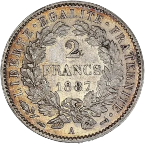 2 francs dans une couronne de lauriers.
