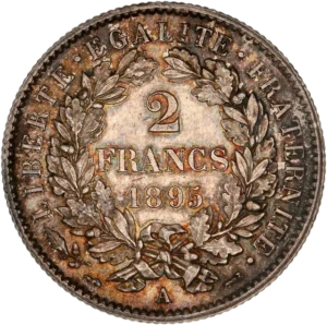 2 francs dans une couronne de lauriers.