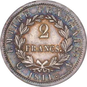 2 francs dans une couronne de lauriers.