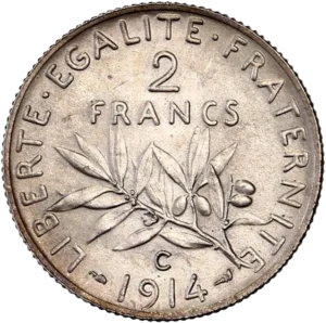 2 francs au dessus d'une branche d'olivier.