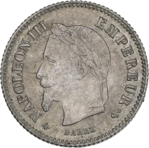 Tête laurée de Napoléon III à gauche.