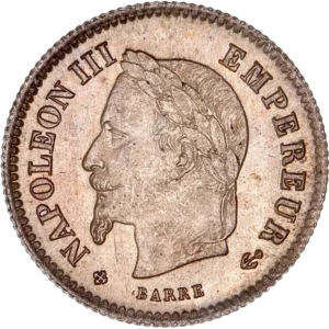 Tête laurée de Napoléon III à gauche.