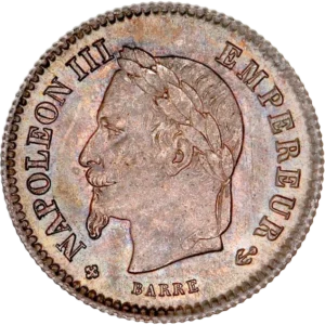 Tête laurée de Napoléon III à gauche.