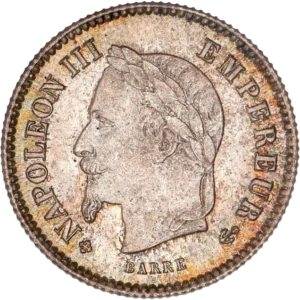 Tête laurée de Napoléon III à gauche.