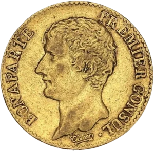 Tête nue de Napoléon Ier à gauche.
