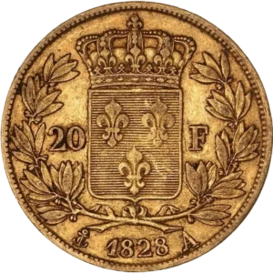 Blason aux lis couronné et entouré d'une couronne végétale.