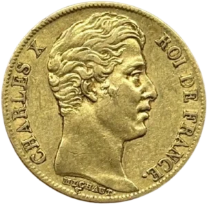 Tête nue de Charles X à droite.