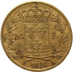 Blason aux lis couronné et entouré d'une couronne végétale.