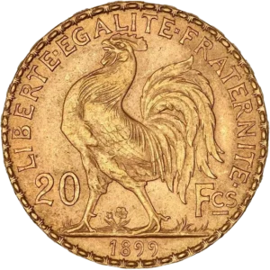 Coq marchant à gauche.