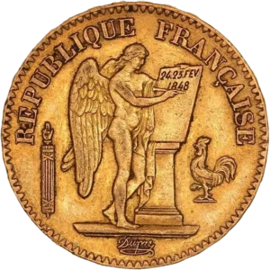 Génie de la République, debout à droite, gravant CONSTITUTION sur une tablette en marbre.