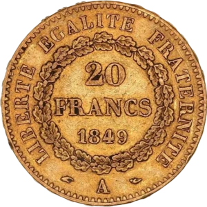 L'inscription 20 francs dans une couronne de chêne fermée.