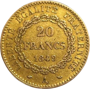 L'inscription 20 francs dans une couronne de chêne fermée.