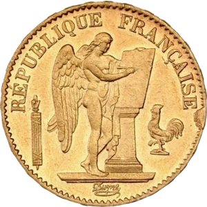 L'inscription "20 francs 1874" dans une couronne végétale.