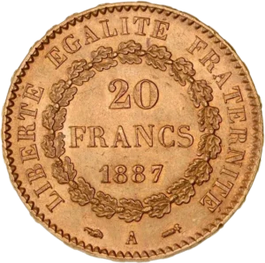 L'inscription "20 francs 1887" dans une couronne végétale.