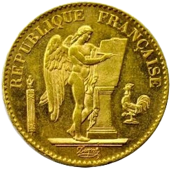 Le Génie de la République gravant sur une tablette de marbre.
