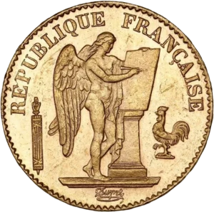 Le Génie de la République gravant sur une tablette de marbre.