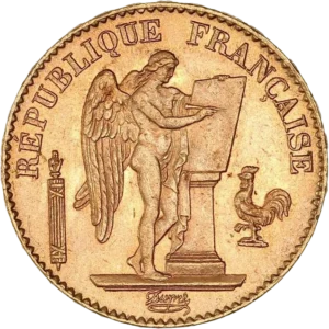 Le Génie de la République gravant sur une tablette de marbre.
