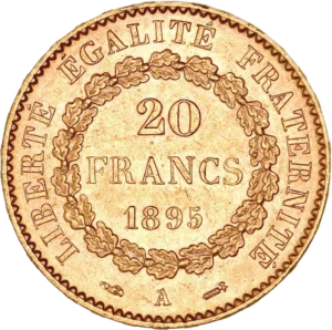 L'inscription "20 francs 1895" dans une couronne végétale.