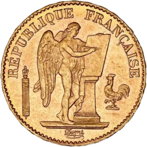 L'inscription "20 francs 1895" dans une couronne végétale.