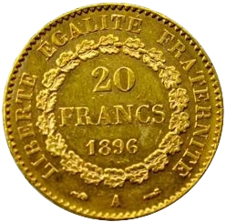 L'inscription "20 francs 1896" dans une couronne végétale.