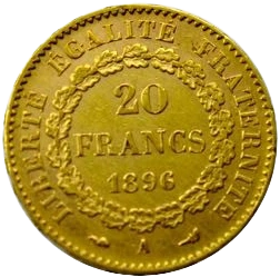 L'inscription "20 francs 1896" dans une couronne de chêne.