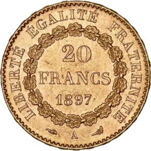 L'inscription "20 francs 1896" dans une couronne de chêne.