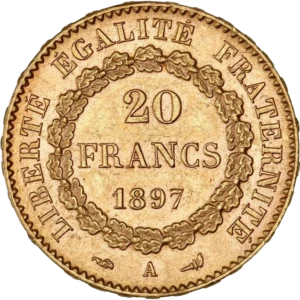 L'inscription "20 francs 1896" dans une couronne de chêne.