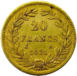 L'inscription 20 francs 1831 A entouré d'une couronne de laurier.