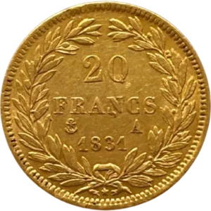 L'inscription 20 francs 1831 A entouré d'une couronne de laurier.
