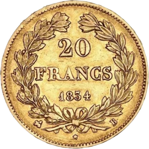L'inscription 20 francs entourée d'une couronne de laurier.