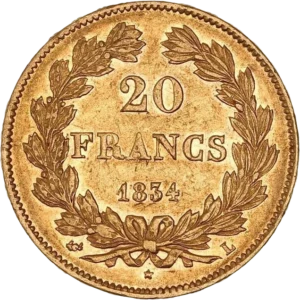 L'inscription 20 francs entourée d'une couronne de laurier.