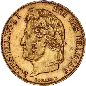 L'inscription 20 francs 1834 entouré d'une couronne de laurier.