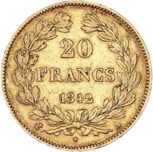 L'inscription 20 francs entourée d'une couronne de laurier.
