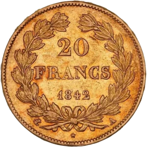 L'inscription 20 francs entourée d'une couronne de laurier.