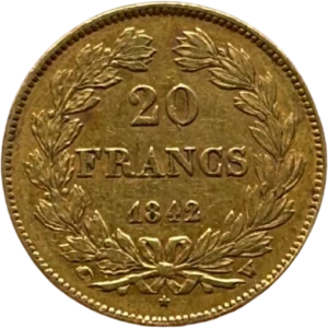 L'inscription 20 francs entourée d'une couronne de laurier.