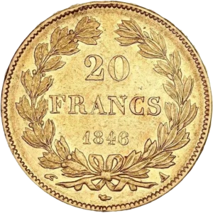 L'inscription 20 francs entourée d'une couronne de laurier.