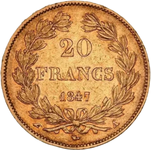 L'inscription 20 francs entourée d'une couronne de laurier.