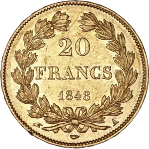 L'inscription 20 francs entouré d'une couronne de laurier.