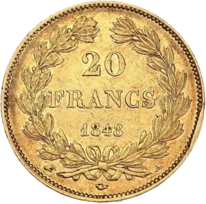 L'inscription 20 francs entouré d'une couronne de laurier.