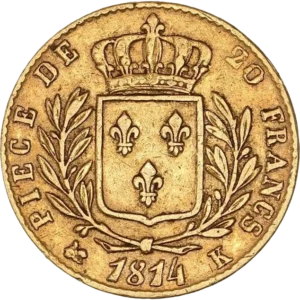 Ecu de France couronné entre une couronne de laurier.