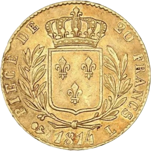 Ecu de France couronné entre une couronne de laurier.