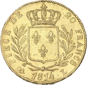 Ecu de France couronné entre une couronne de laurier.