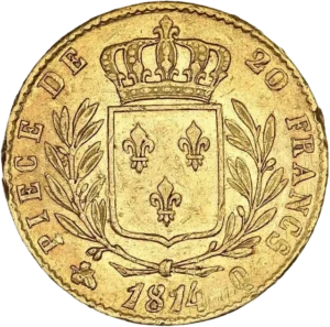 Ecu de France couronné entre une couronne de laurier.