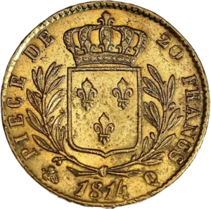 Ecu de France couronné entre une couronne de laurier.