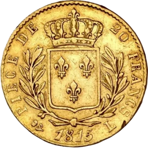 Ecu de France couronné entre une couronne de laurier.