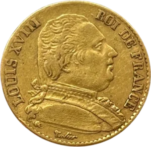 Tête nue de Louis XVIII à droite.