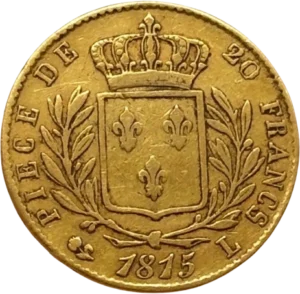 Écu de France couronné dans une couronne de laurier.