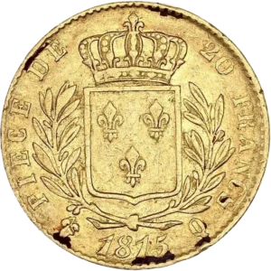 Écu de France couronné entre une couronne de laurier.